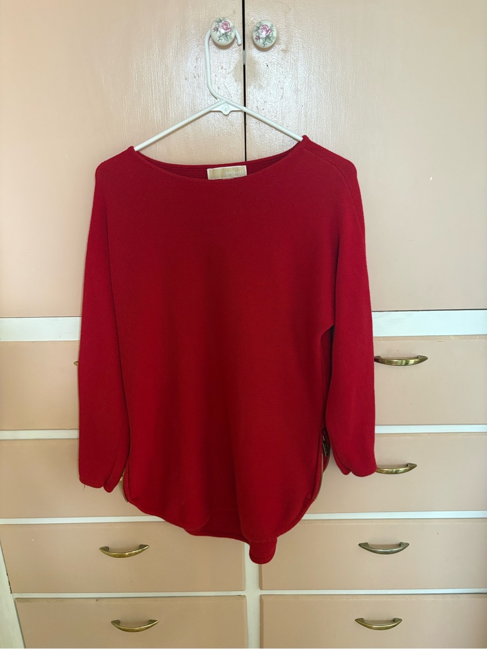 Michael Kors Red Long Sleeve Knit Top